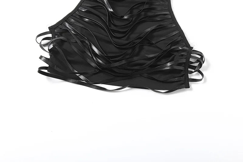 Fringe Backless Crop Top - Y2K Gothic Festival Vest