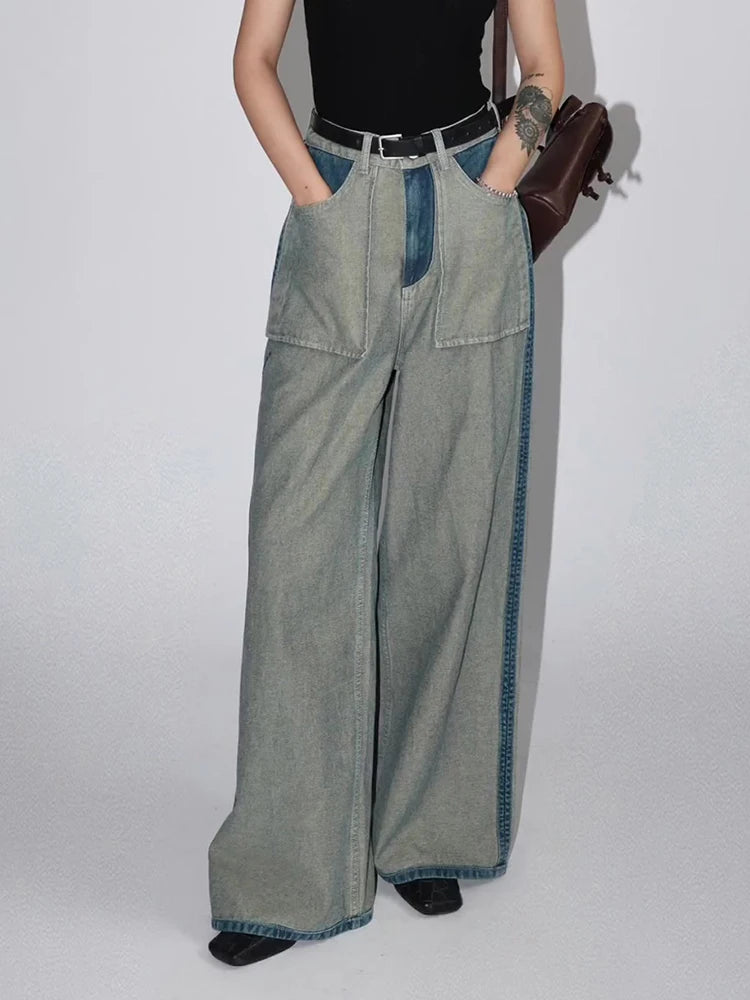 Women's Hit Colour Casual Jeans - High Waist Full Length Vintage Chic Straight Wide Leg Jeans