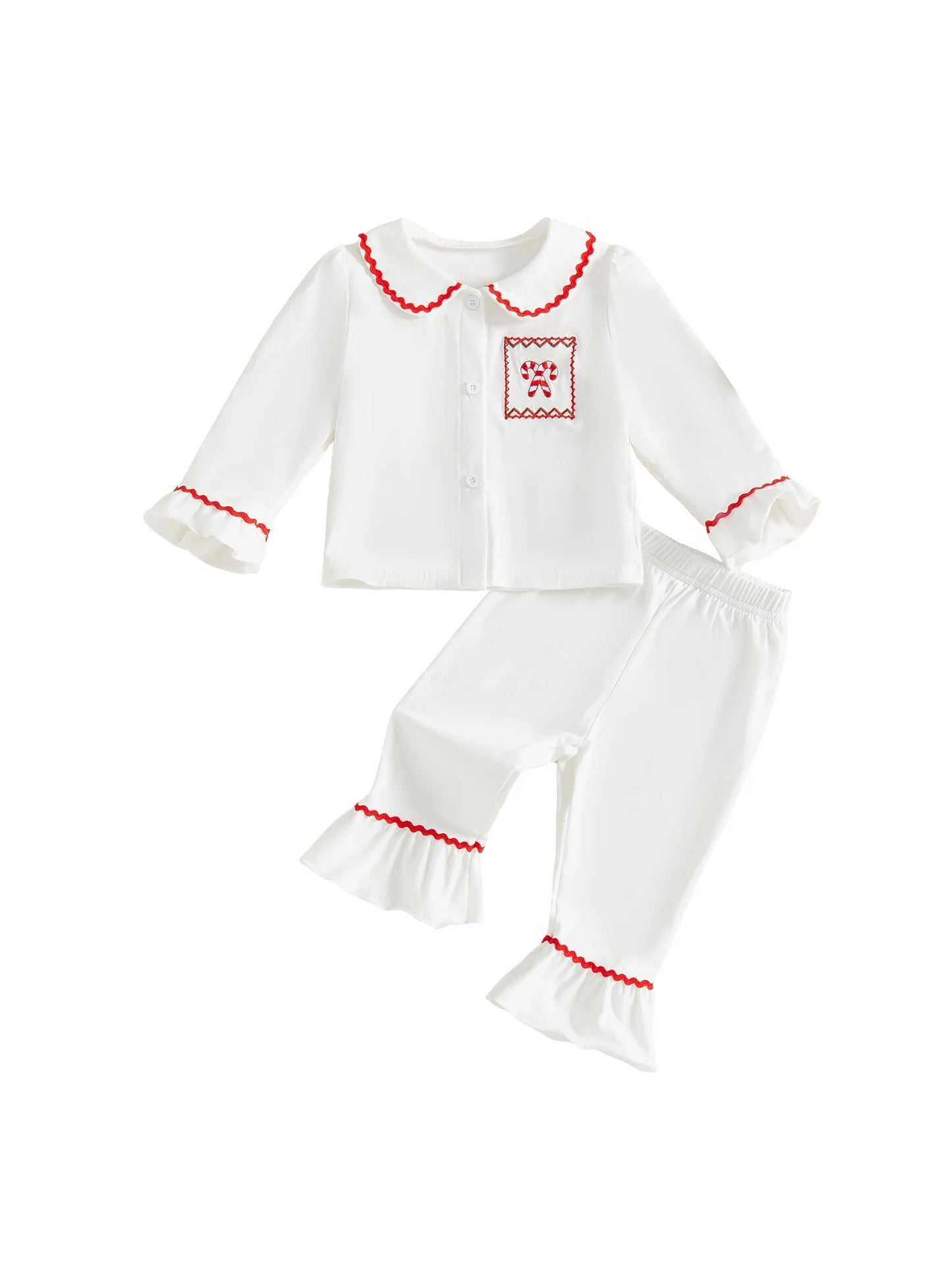Toddler Girls Christmas Pajamas Set - Candy Cane Long Sleeve Top & Elastic Waist Pants (0-4Y)