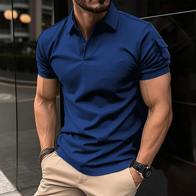 Men's Loose Short Sleeve Turn Down Collar Casual Breathable Polo Shirt