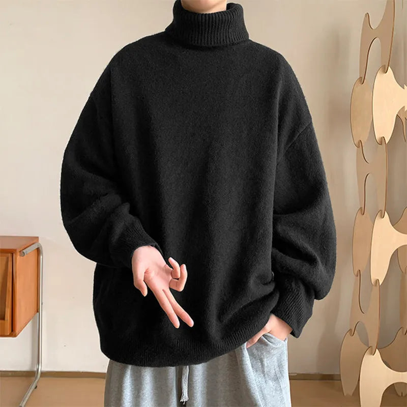 Autumn Loose Turtleneck Sweater - Solid Color Knit Pullover