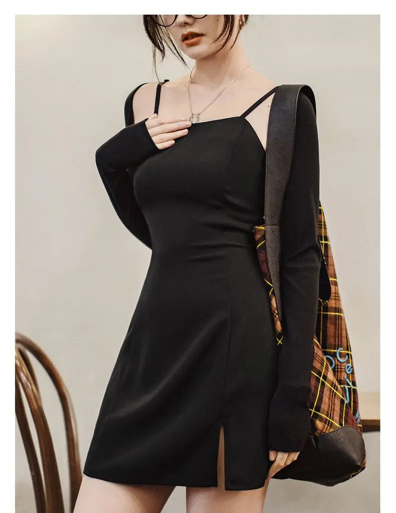Women's Elegant Black Slip Dress - Backless Midi Summer Dress