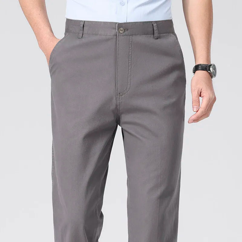 Men's Spring Summer Cotton Smart Casual Lightweight Zipper Fly Straight Breathable Trousers