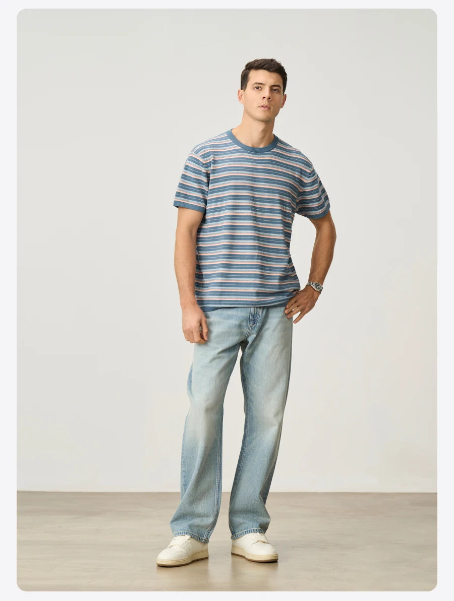 Men's Premium Knitted Striped T-Shirt - 14 Gauge Jacquard Regular Fit