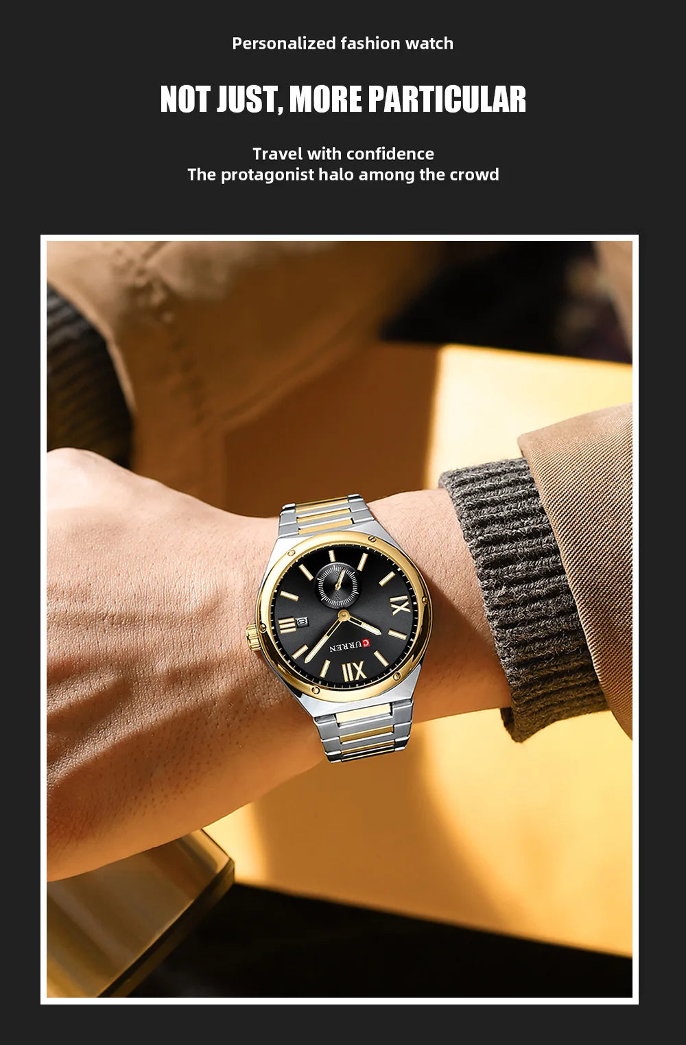 Premium Waterproof Business Watch - Luminous Date Display Stainless Steel Square Quartz