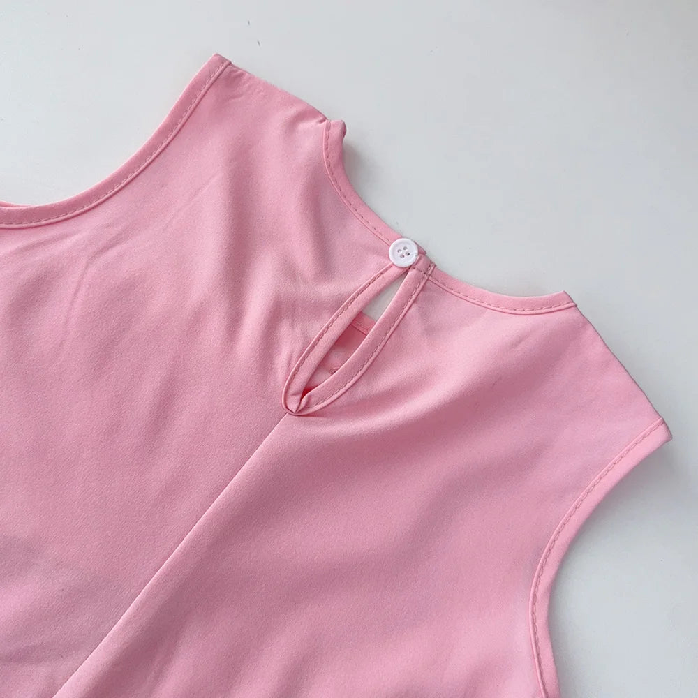 Girl's 3D Flower Sleeveless Princess Baby Pink Summer Dress