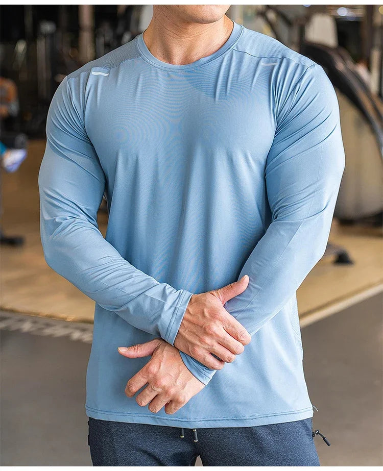 Men's Sports Fitness Long Sleeve Outdoor Badminton Quick Dry Training Casual Thin Running Top Bodybuilding Sportswear T-Shirt
