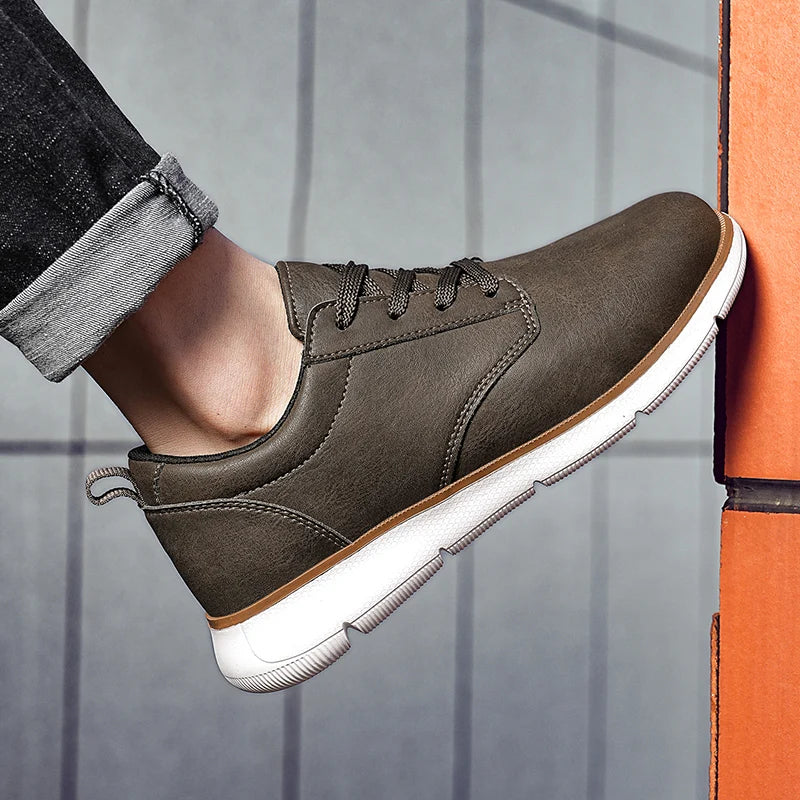 Men's Casual Leather Lace-up Flat British Comfortable Shoes