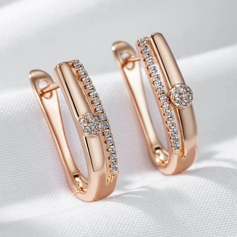 Geometric Hoop Earrings - Rose Gold with Natural Zircon