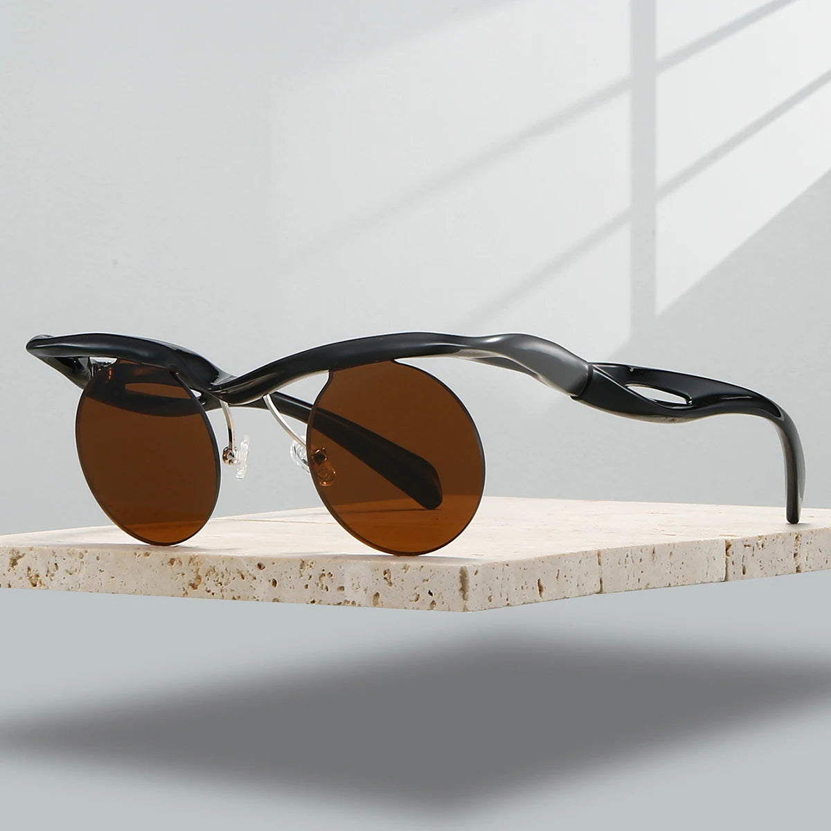 Unisex Irregular Semi-rimless Round Vintage Punk Anti UV Sunglasses
