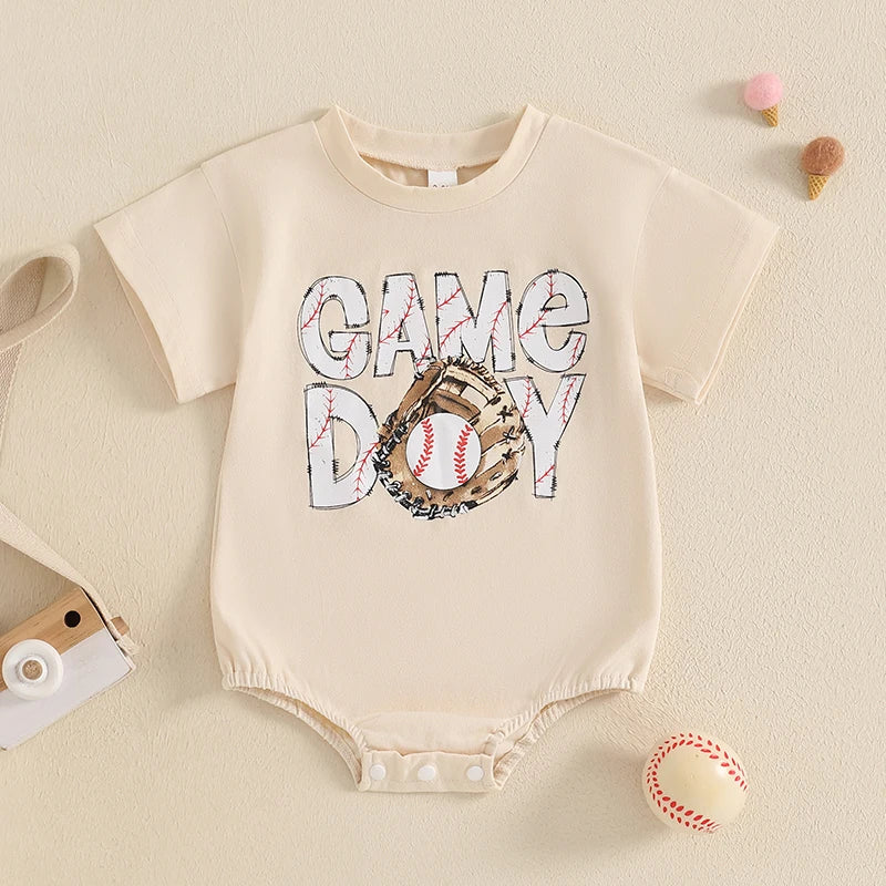 0-18M Baby Girls Boys Baseball Romper Letter Print Short Sleeve Bodysuit  Summer Babygrow
