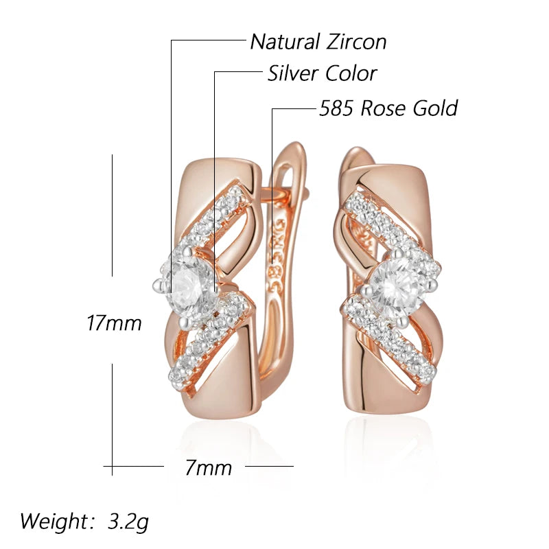 Natural Zircon Drop Earrings For Women Luxury 585 Rose Gold Silver Colour