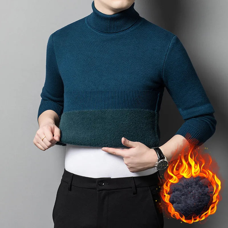 Winter Fleece Turtleneck Sweater - Warm Slim Fit Knit Pullover
