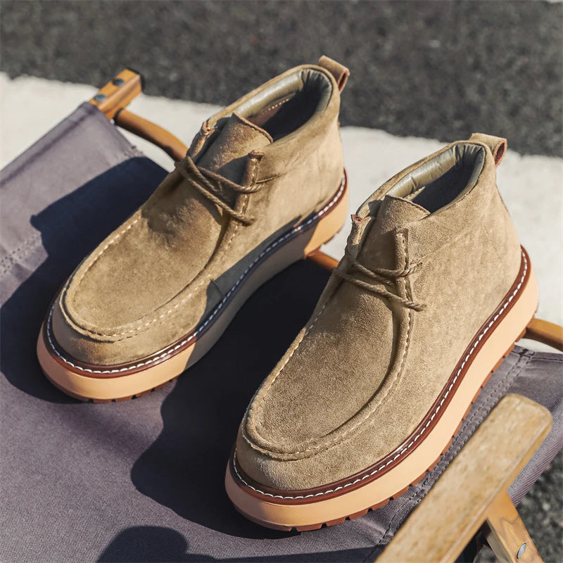 Men's Platform Ankle Boots - Suede Lace-Up Work Boots