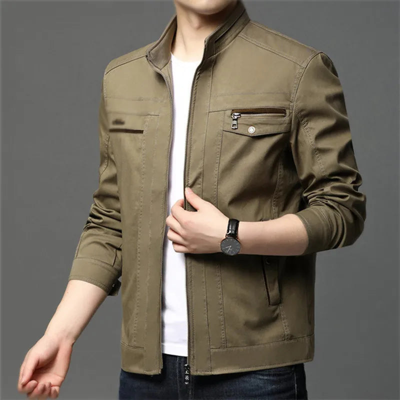 Men's Cotton Stand Collar Long Sleeve Bomber Jacket