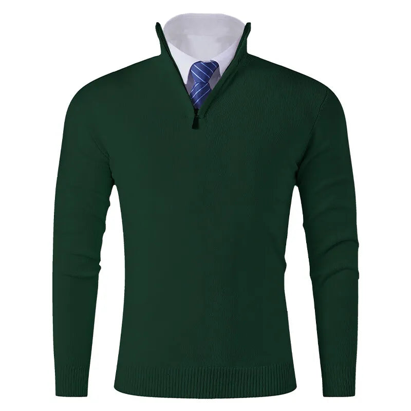 Men's Smart Casual Half-Zip Knitted Sweater - Stand Collar Slim Fit