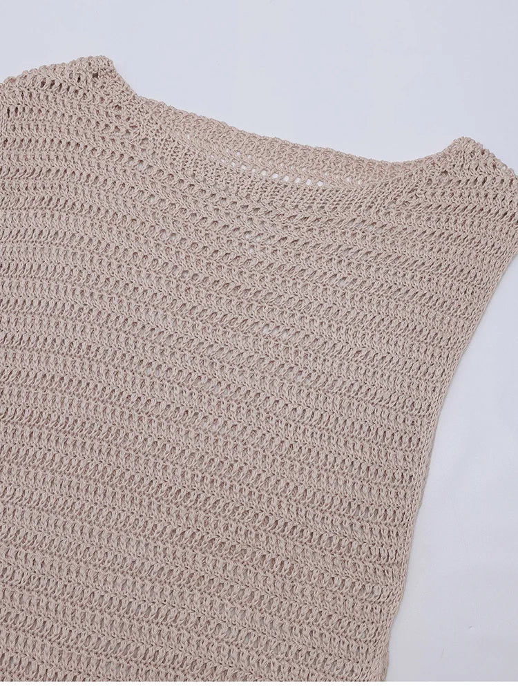 Women's Knitted Sleeveless Maxi Dress - Bodycon Side Slit Beach Sundress