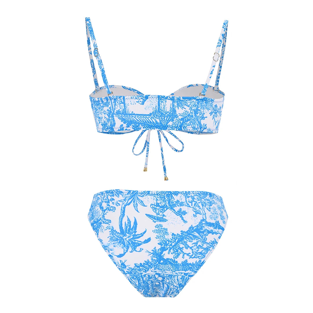 Women's Printed Strapless Bra Top & A-Line Maxi Skirt Three-Piece Beach Set