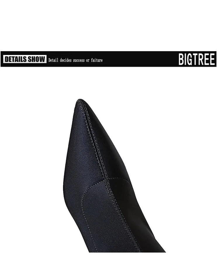 Satin Over-the-Knee Boots - Pointed Toe High Heel Elastic Autumn Winter Boots