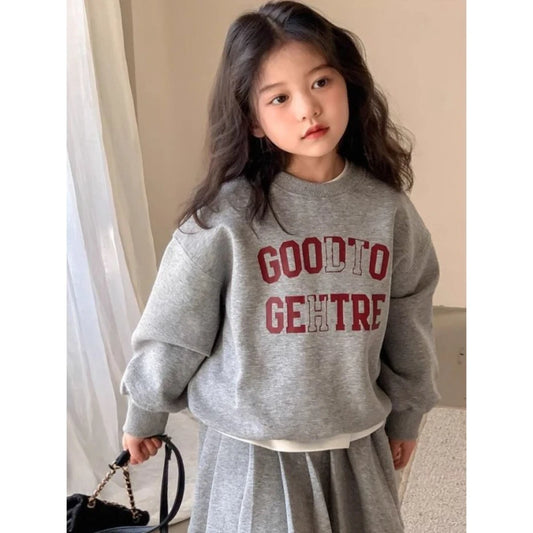 Girl's Printed Letter Hoodie and Pleated Skirt 2PCS Set