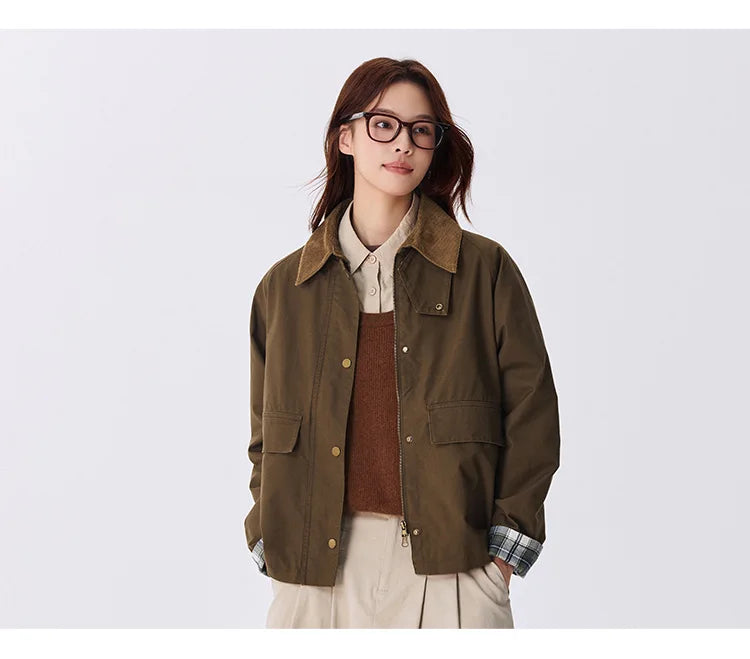 Women's Raglan Sleeve Patchwork Jacket - Loose Fit Retro Chic Autumn Coat