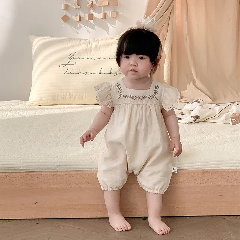 Baby Girls Embroidery Rompers Flare Sleeve Jumpsuit