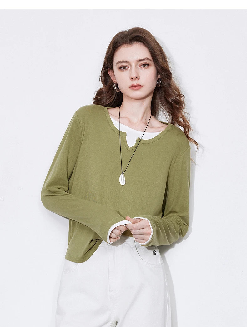 Women's Long Sleeve Blocking Splicing Slim Fit Top