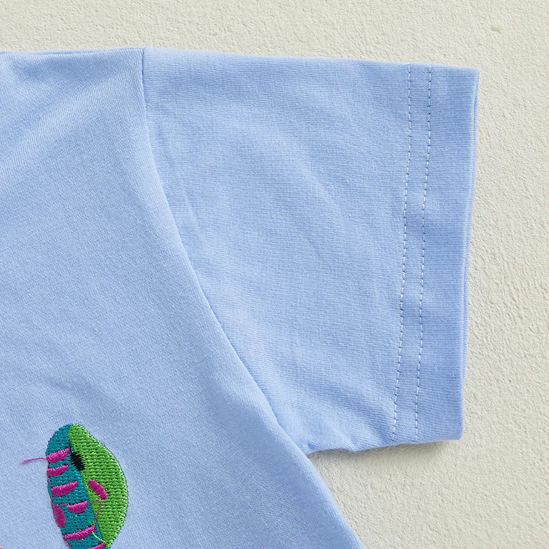 0-4Y Casual Kids Boys Summer Clothes Sets Short Sleeve Fish Embroidery T Shirt and Plaid Drawstring Shorts Set