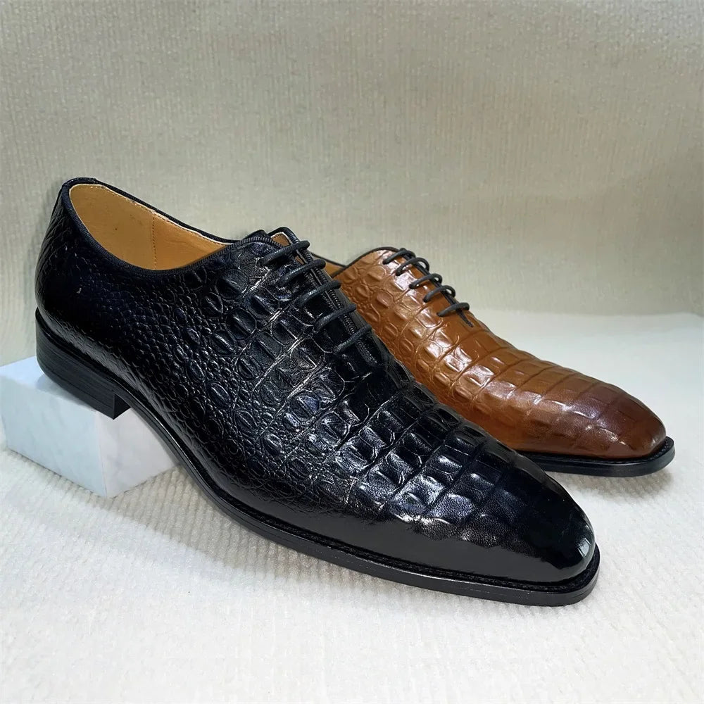 Hand-Painted Python Pattern Pointed Toe Oxford Dress Shoes