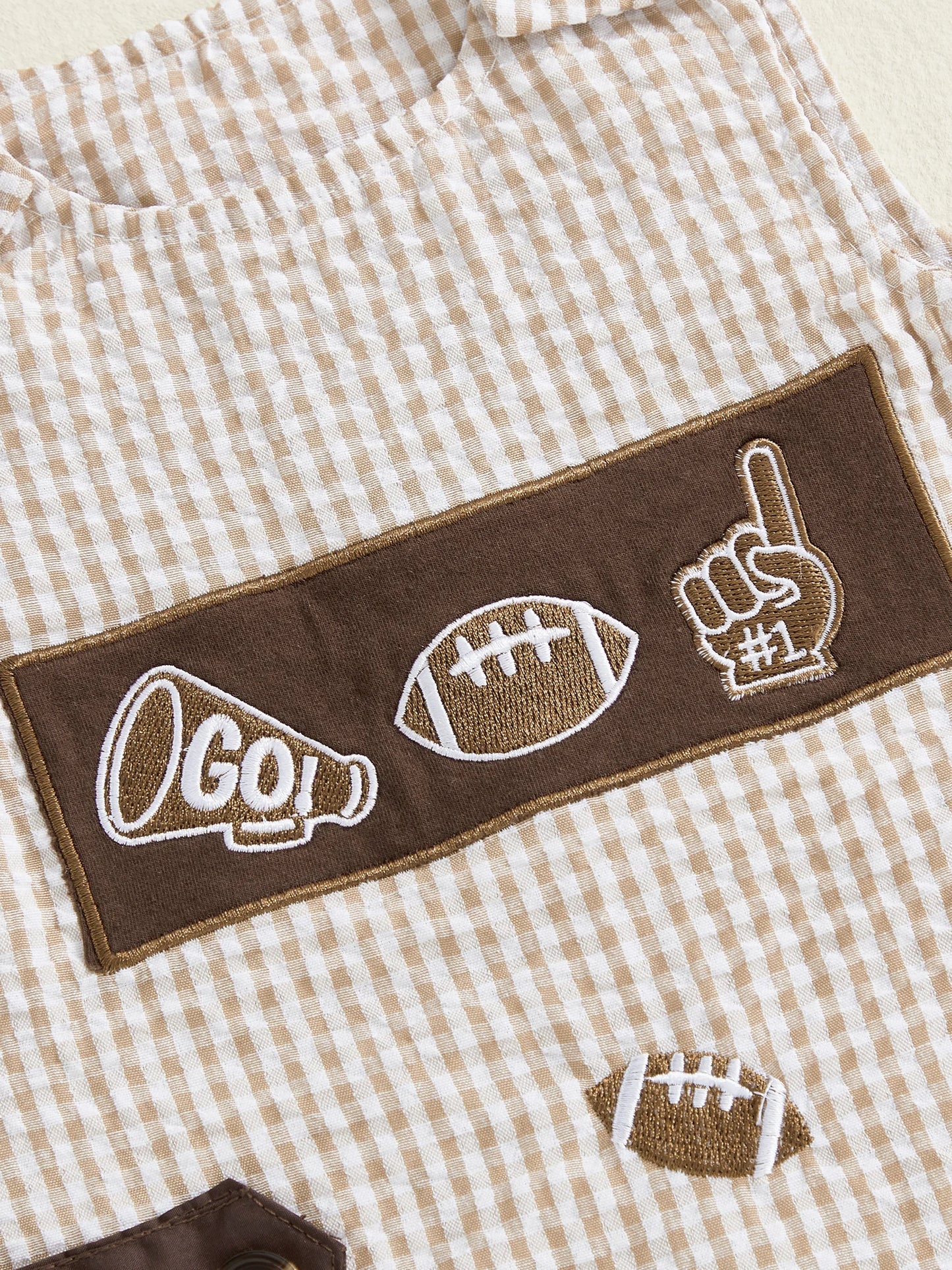 Baby Plaid Romper Overalls - Sleeveless Football Embroidery Jumpsuit (0-18M)