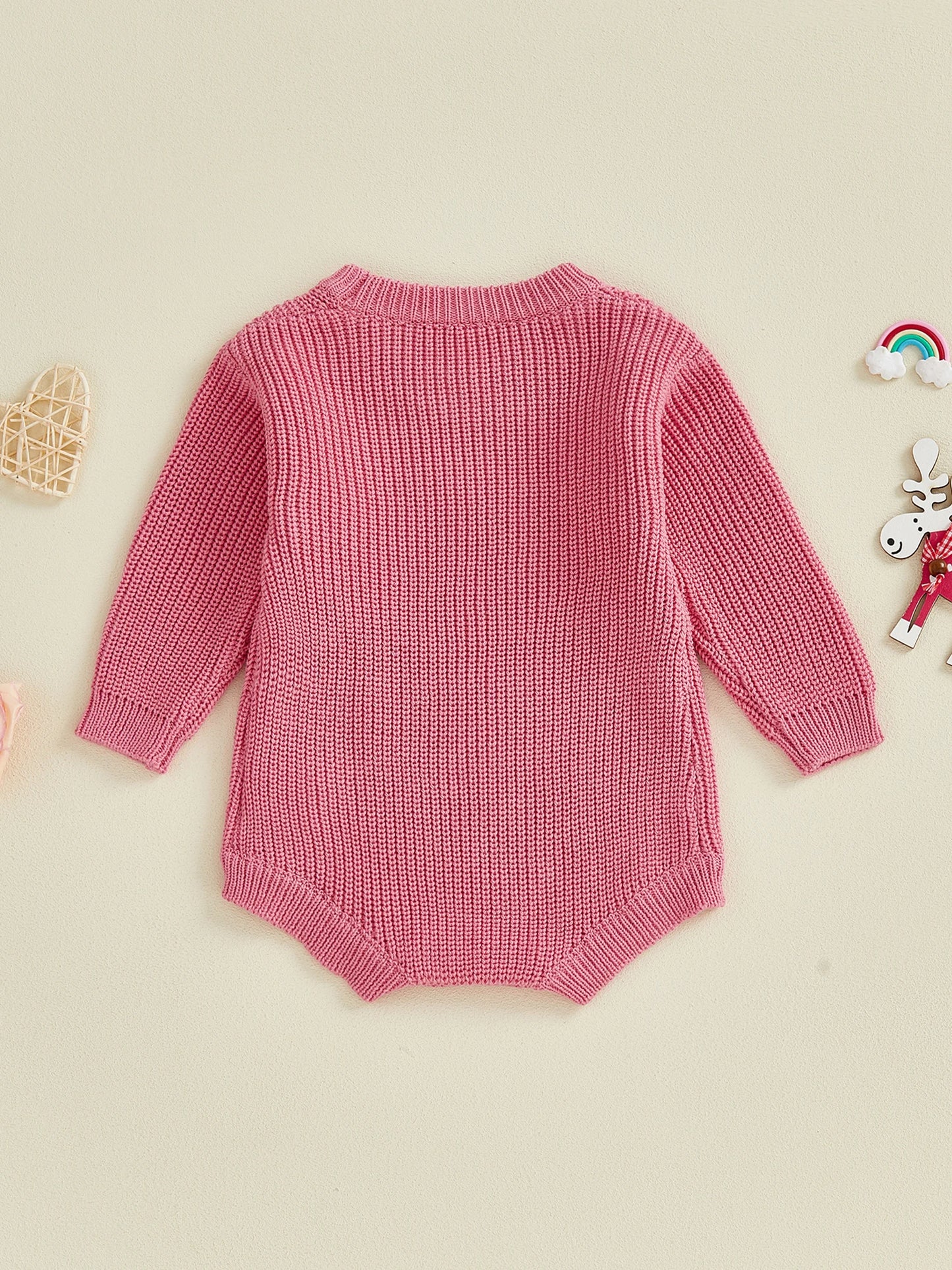 Valentine's Day Baby Knit Romper - Long Sleeve Heart Embroidery Jumpsuit