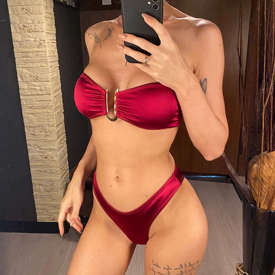 Women's Bandeau Bikini Women Swimwear Female Swimsuit Two-pieces Bikini set Padded Bather Bathing Suit Swim V4647