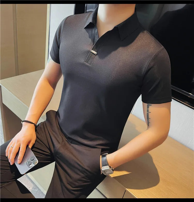 Men's Summer Slim Fit Casual Short Sleeve Style Turn Down Collar Polo Shirt