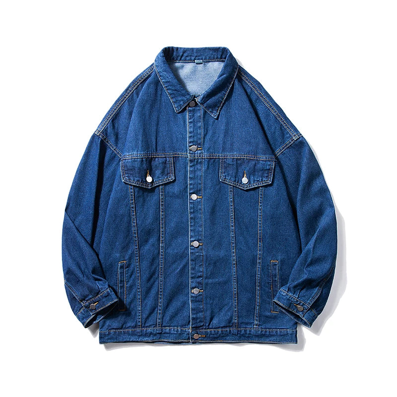 Men's Loose Turn Down Collar Vintage Style 53.6% Cotton  Denim Jacket