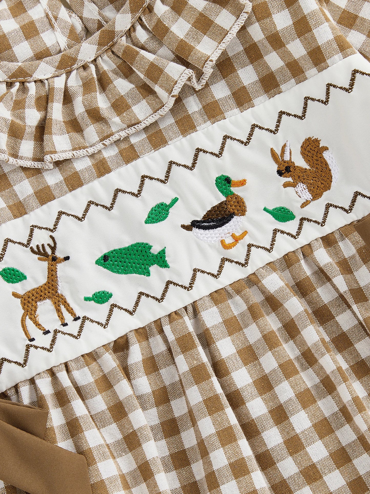 Baby Girls Boys Autumn Winter Plaid Long Sleeve Ruffle Collar Animal Embroidery Romper