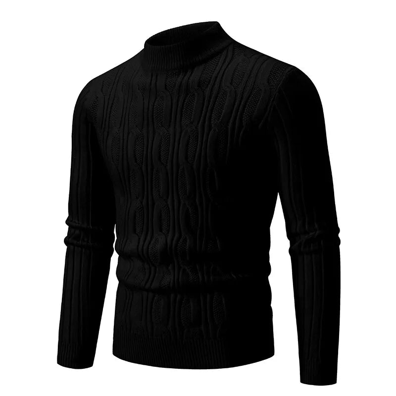 Men's Mock Neck Knitted Sweater - Slim Fit Warm Pullover