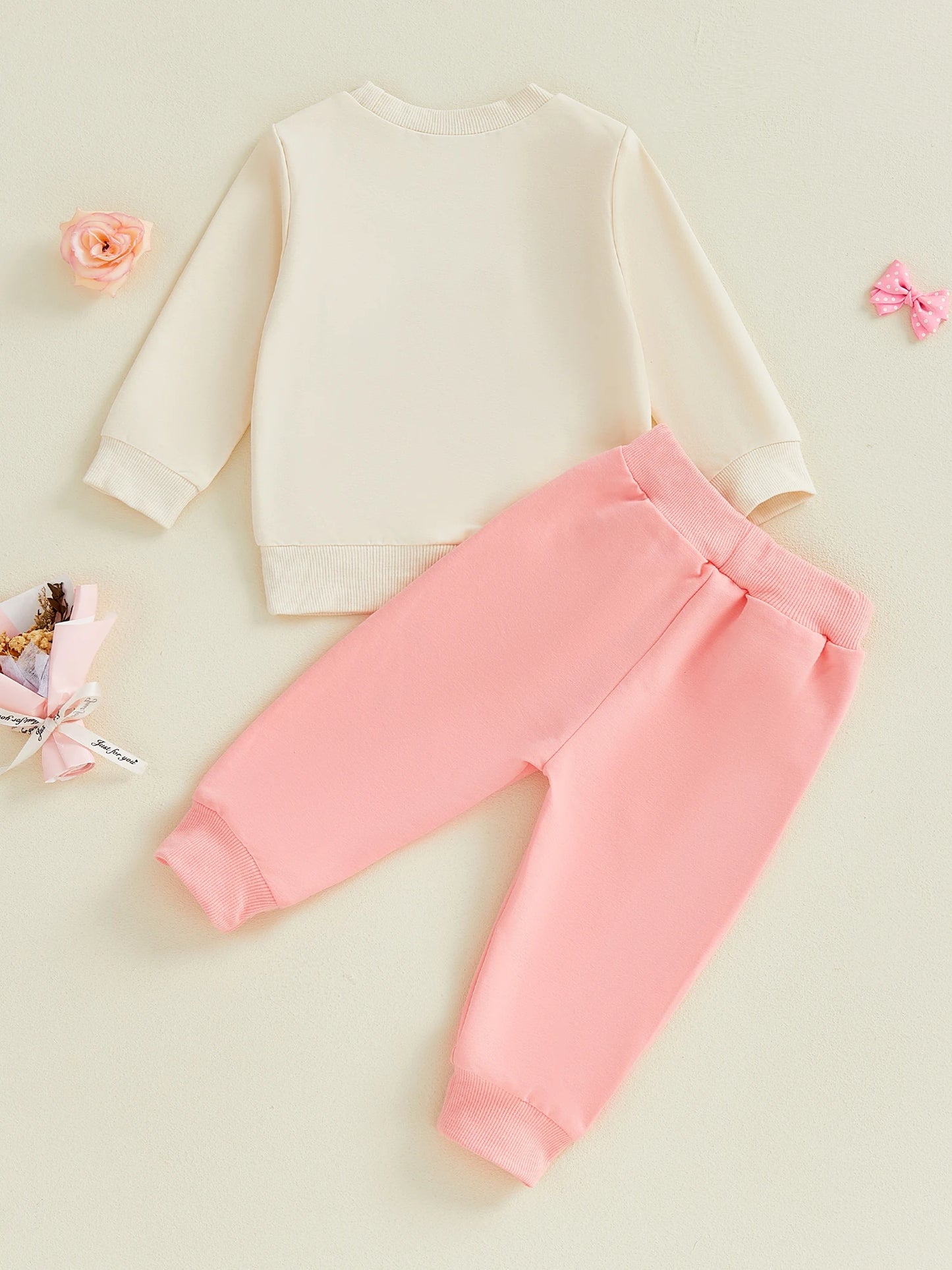 Toddler Baby Girls Fall Winter Outfit Set - Star Bow Embroidery Sweatshirt & Pants 0-3Y