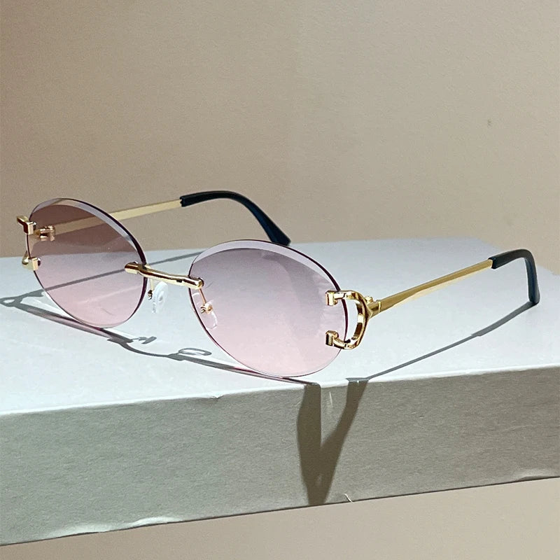 Rimless Oval Sunglasses – Vintage Gradient Unisex