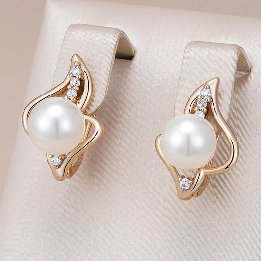 Women's Unique Geometric Natural Zircon 585 Rose Gold Colour Pearl English Earrings