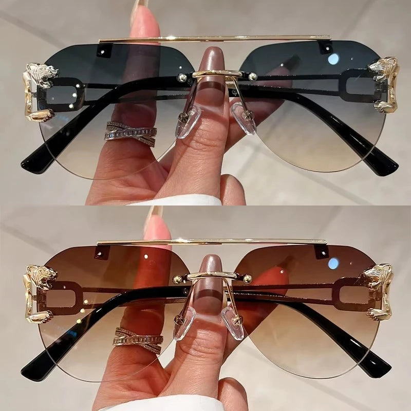 Unisex 2 Pairs Per Set Rimless Gradient Double Bridge Sunglasses