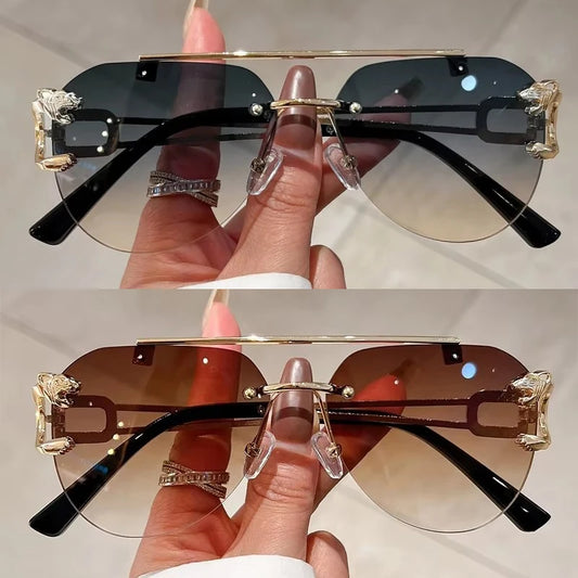 Unisex 2 Pairs Per Set Rimless Gradient Double Bridge Sunglasses