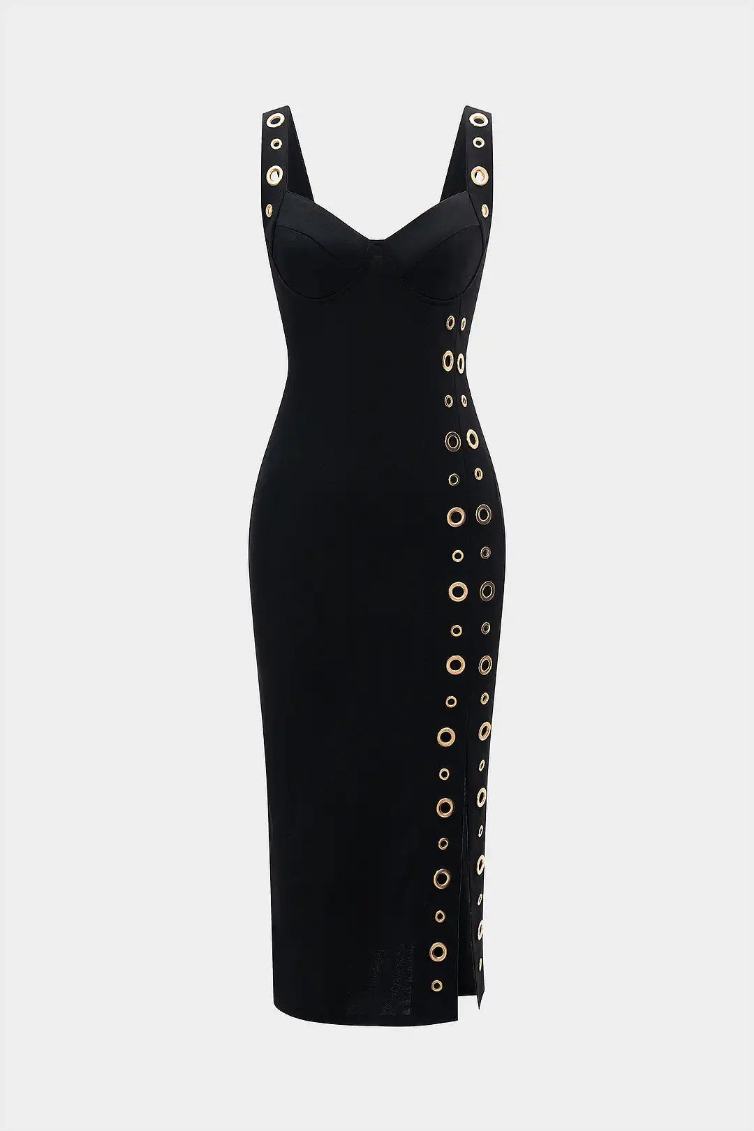 Women's Metallic Decor Bustier Zipper Midi Dress