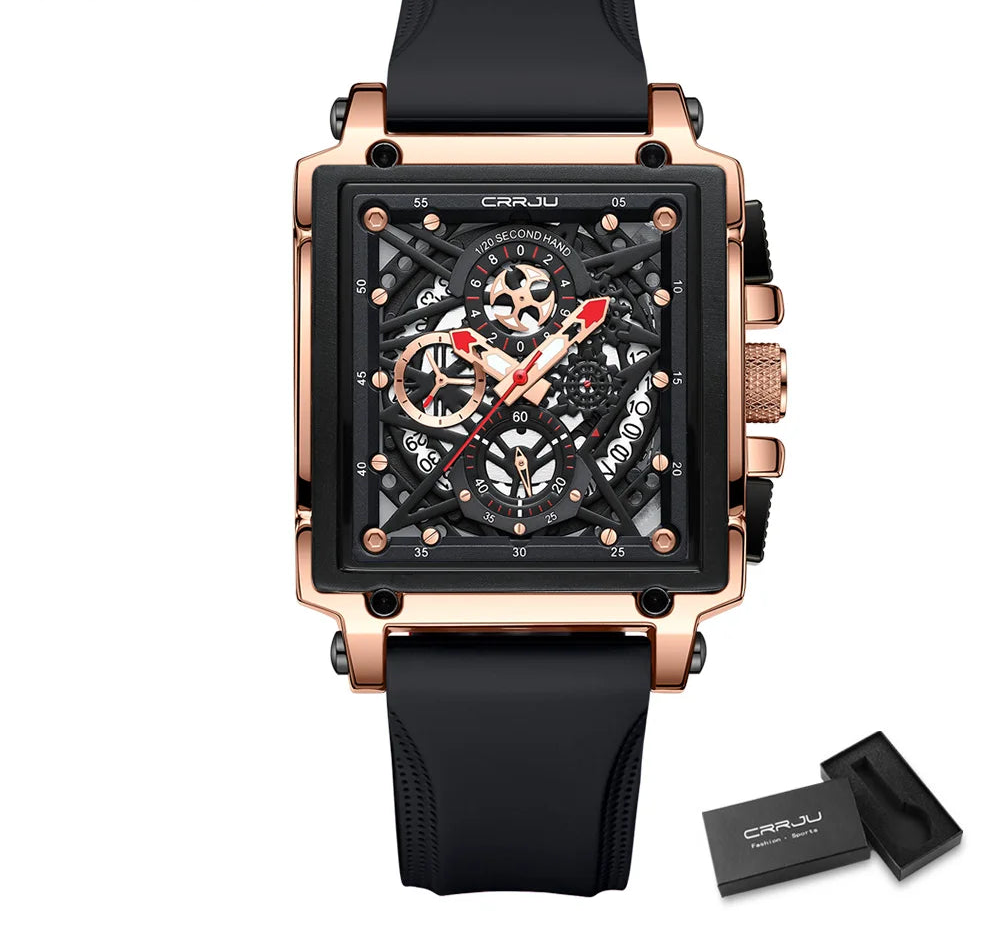 Men's Sports Watch - Large Dial Rectangular Design with Chronograph & Auto Date