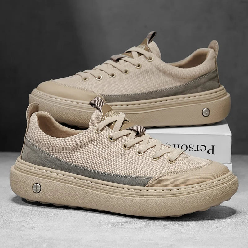Men's Soft Platform Sneakers - Breathable Lace-Up Tennis Shoes
