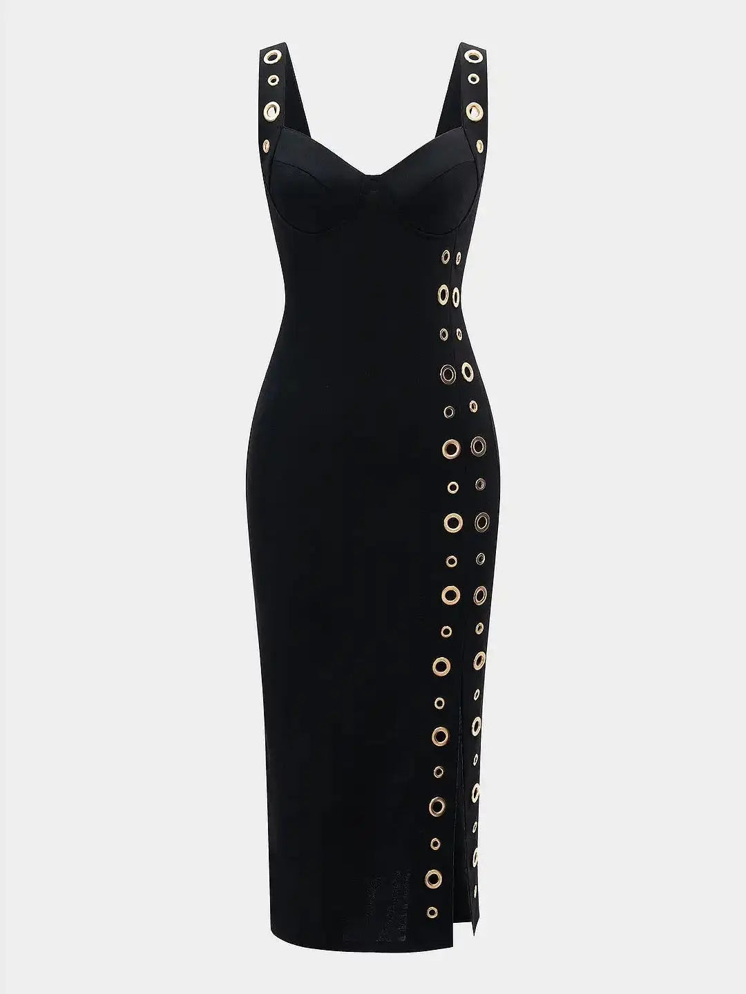 Women's Metallic Decor Bustier Zipper Midi Dress