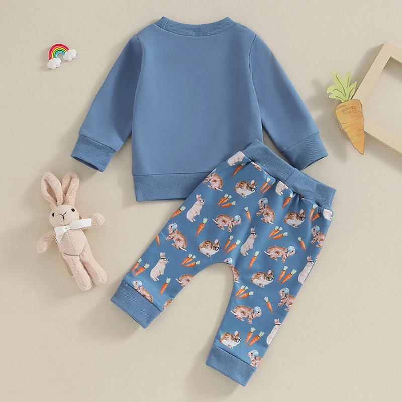 Toddler Boys Easter Outfit Set - Two Piece Rabbit Print Set