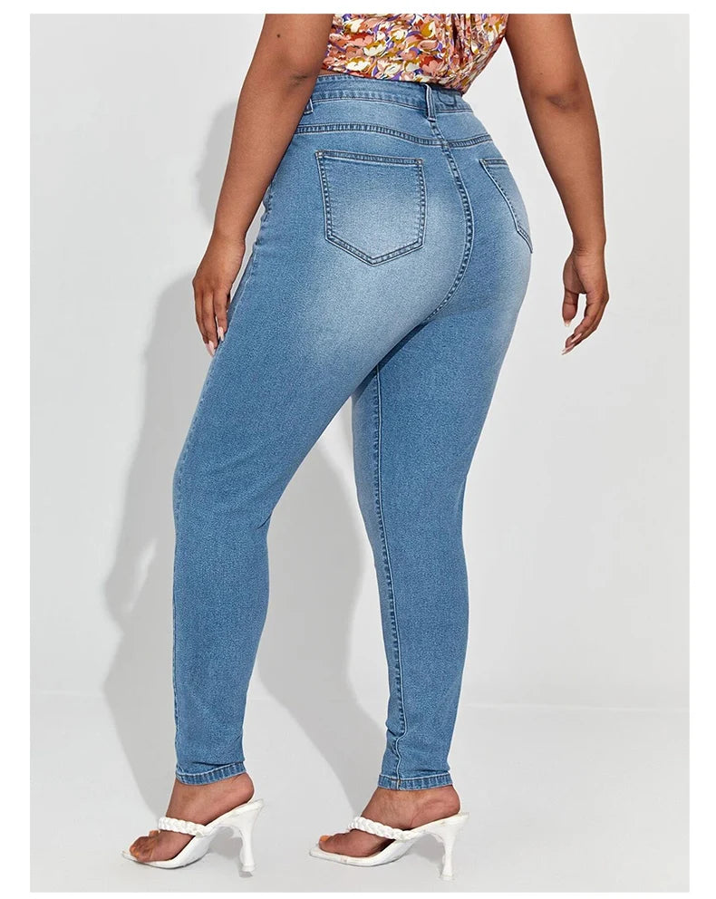 Women Plus Size Full Length High Waist Stretchy Pencil Curve Denim Jeans