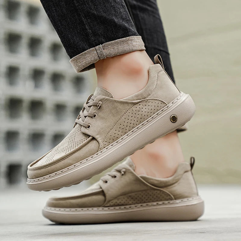 Men's Casual Platform Sneakers - Breathable Lace-Up Tennis Shoes
