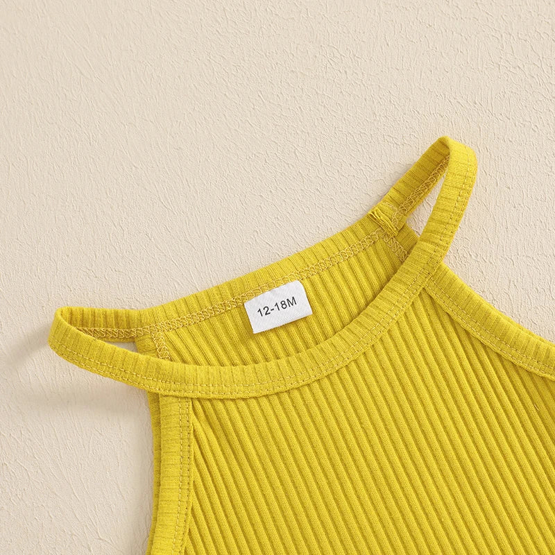 1-5Y Kids Girl's Summer Clothes Set Sleeveless Ribbed Halter Cami Top and Shorts with Belt