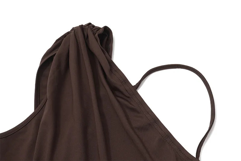 Women's Asymmetrical Backless Maxi Dress - Sleeveless Ruched Party Dress